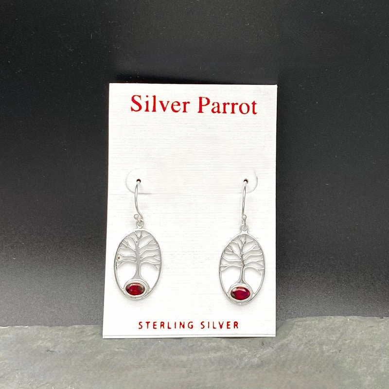 Sterling Silver Tree of Life Earrings. 4 Available Stones Day Accent
