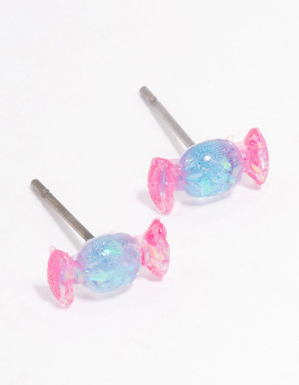 Flat Lay Acrylic Pink & Blue Holographic Lollipop Stud Earrings