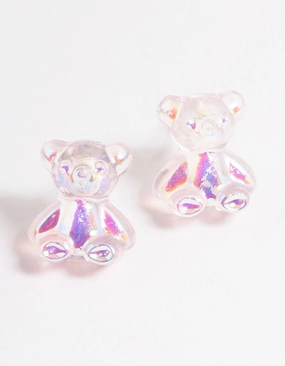 Acrylic Pink Candy Bear Stud Earrings Graceful Lines
