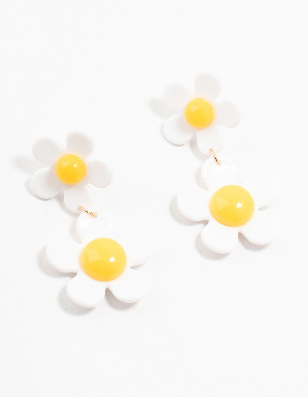 Acrylic White & Yellow Double Daisy Drop Earrings Vogue Feature Timeless Sparkle