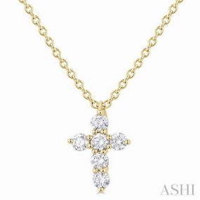 Limited Edition Adornment Frequently Used Item 1/6 Ctw Round Cut Diamond Christian Cross 6-Stone Fashion Pendant With Chain in 14K Yellow Gold