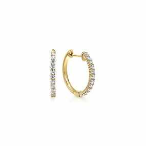 Gorgeous Embellishment Circular Trinket 14K Yellow Gold Prong Set 15mm Round Classic Diamond Hoop Earrings