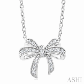 Vintage Mood Pure Charm 1/6 Ctw Bow Single Cut Diamond Petite Fashion Pendant With Chain in 10K White Gold