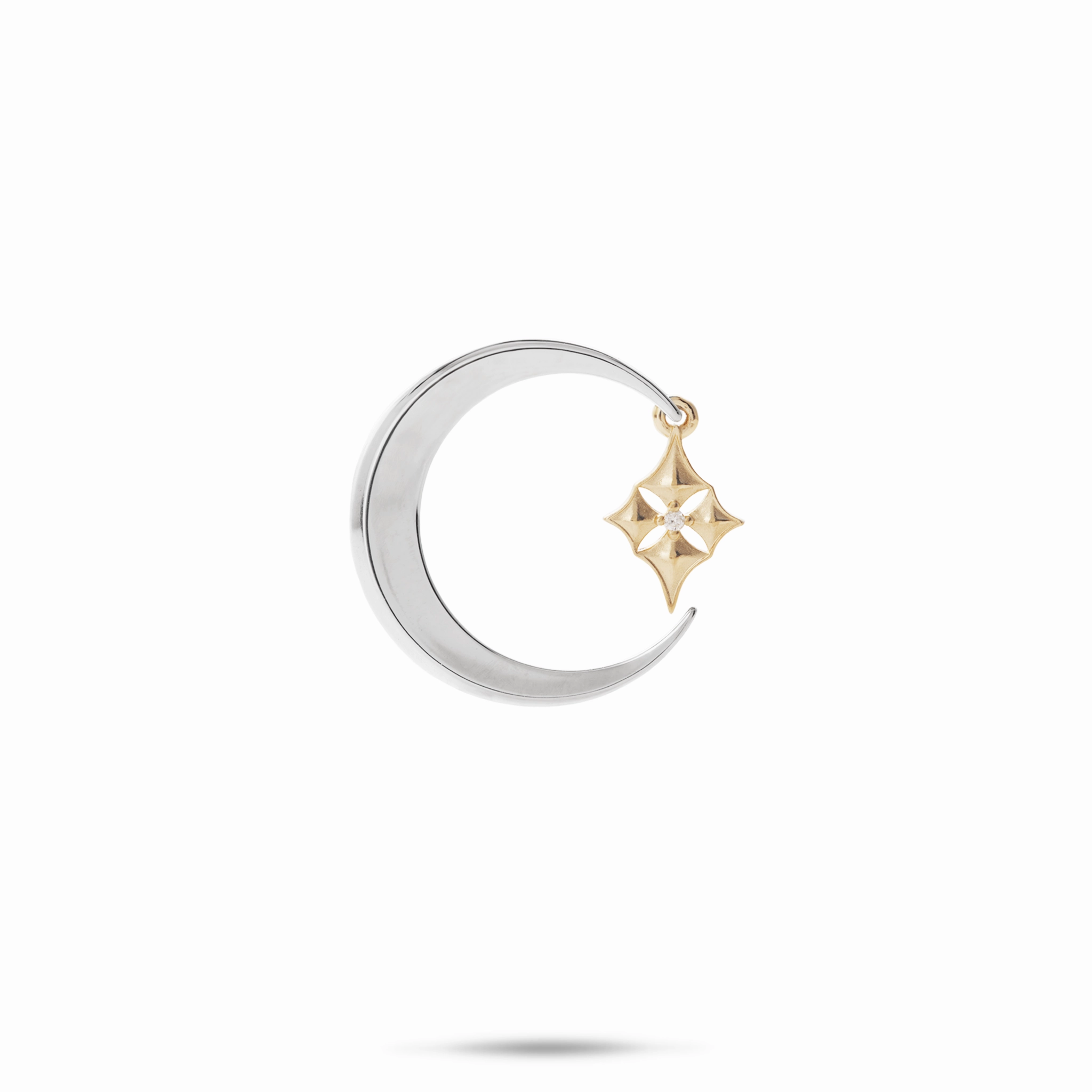 Contemporary Ornament Hawaiian Quilted Star and Moon Pendant in Two Tone Gold with Diamond - 18mm