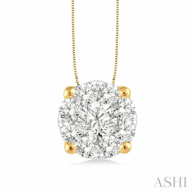 Marvelous Item Durable Present 1 Ctw Lovebright Round Cut Diamond Pendant in 14K Yellow and White Gold with Chain