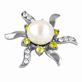 Fresh Vibe Beach Adornment Affordable Pearl & Cubic Zirconia Silver Pendant - Yellow & White
