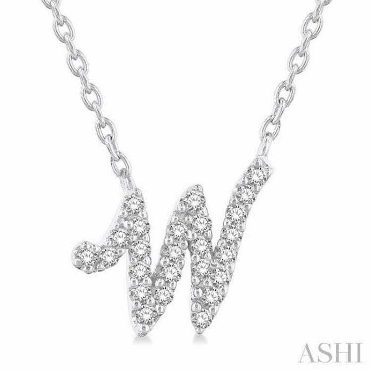 1/10 Ctw Initial 'W' Round cut Diamond Pendant With Chain in 10K White Gold Family Detail