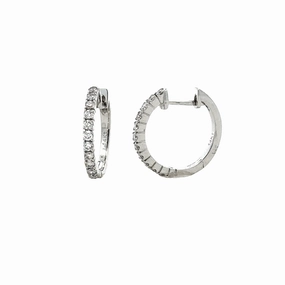 Petite Trinket 14K White Gold Diamond Hoop Earrings - 15mm - 0.35tw Diamonds