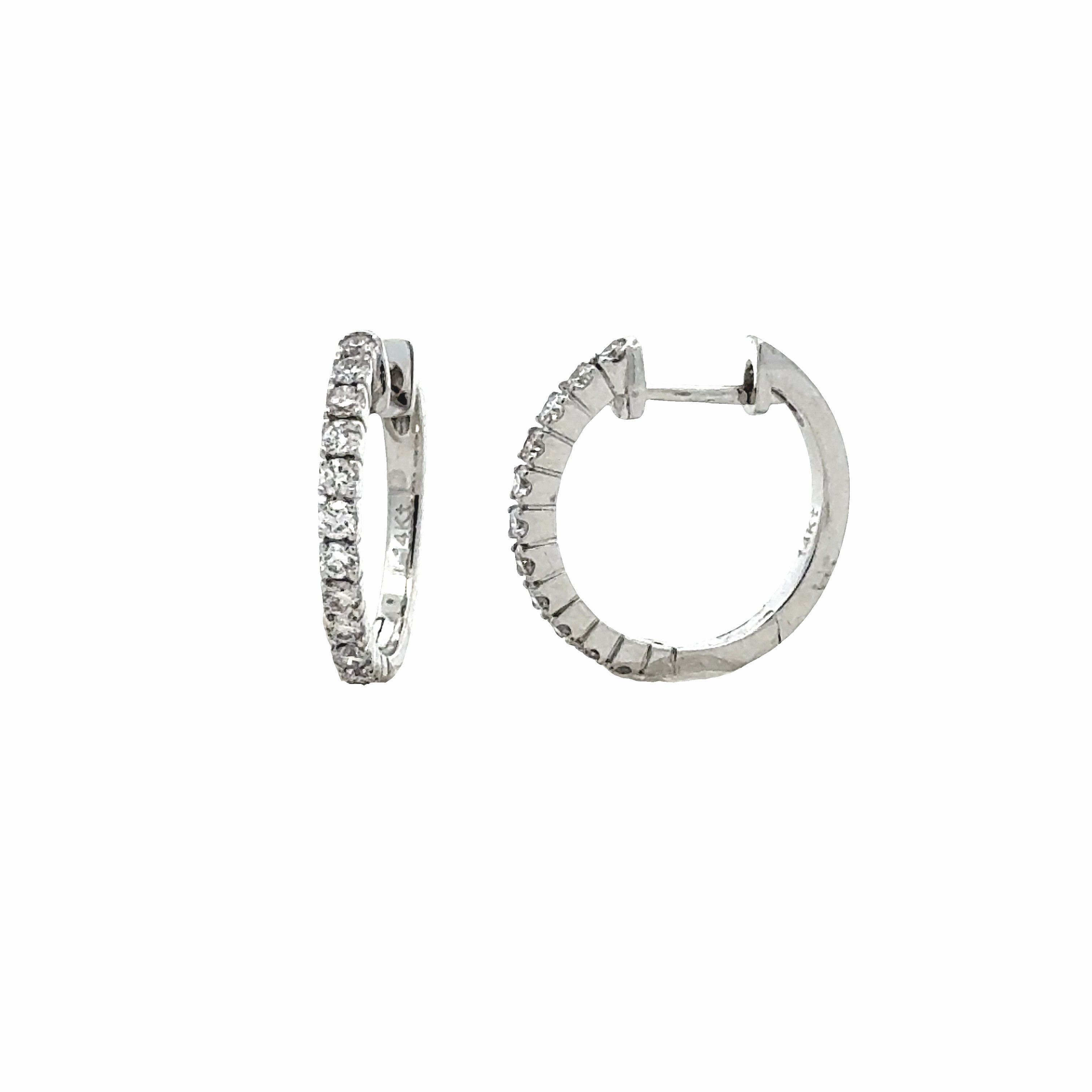 Petite Trinket 14K White Gold Diamond Hoop Earrings - 15mm - 0.35tw Diamonds