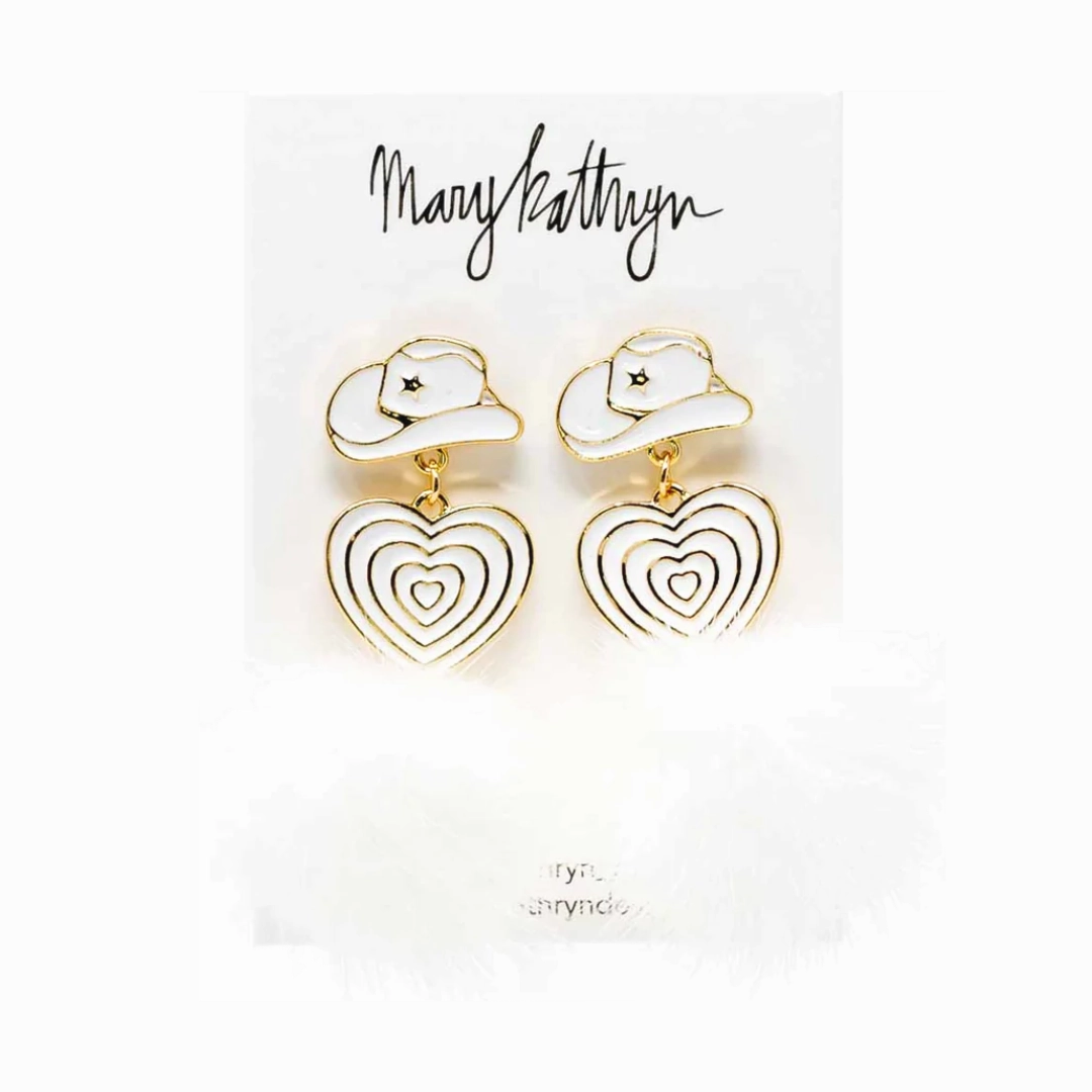 Aldean White Cowboy Hat Puff Earrings Graceful Contour