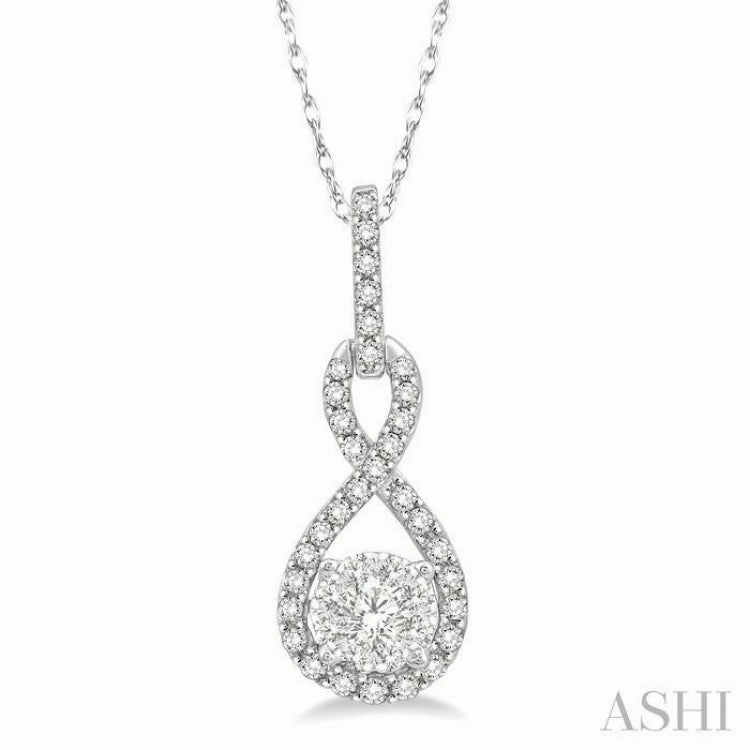 Amazing Style 1/4 Ctw Winding Round Cut Diamond Lovebright Pendant With Link Chain in 14K White Gold