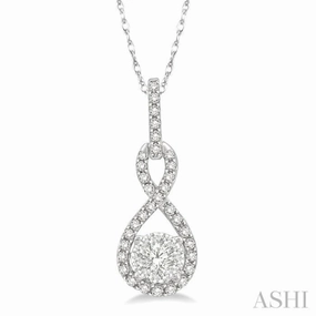 Amazing Style 1/4 Ctw Winding Round Cut Diamond Lovebright Pendant With Link Chain in 14K White Gold