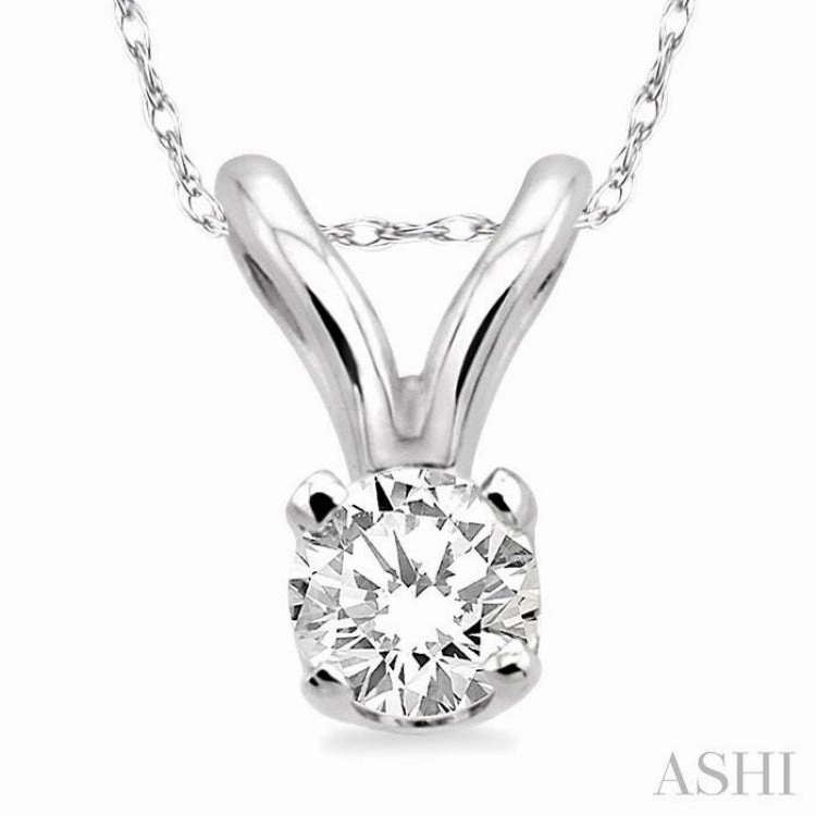 Artisan Accessory Minimal Feature 1/10 Ctw Round Cut Diamond Solitaire Pendant in 14K White Gold with Chain