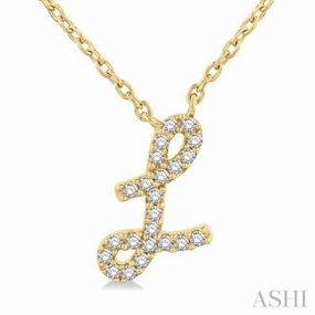 1/20 Ctw Initial 'L' Round cut Diamond Pendant With Chain in 14K Yellow Gold Multicultural Piece Retro Accent
