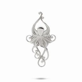 Colorful Design Jewelry Event Style Living Heirloom Octopus Pendant in White Gold -36mm