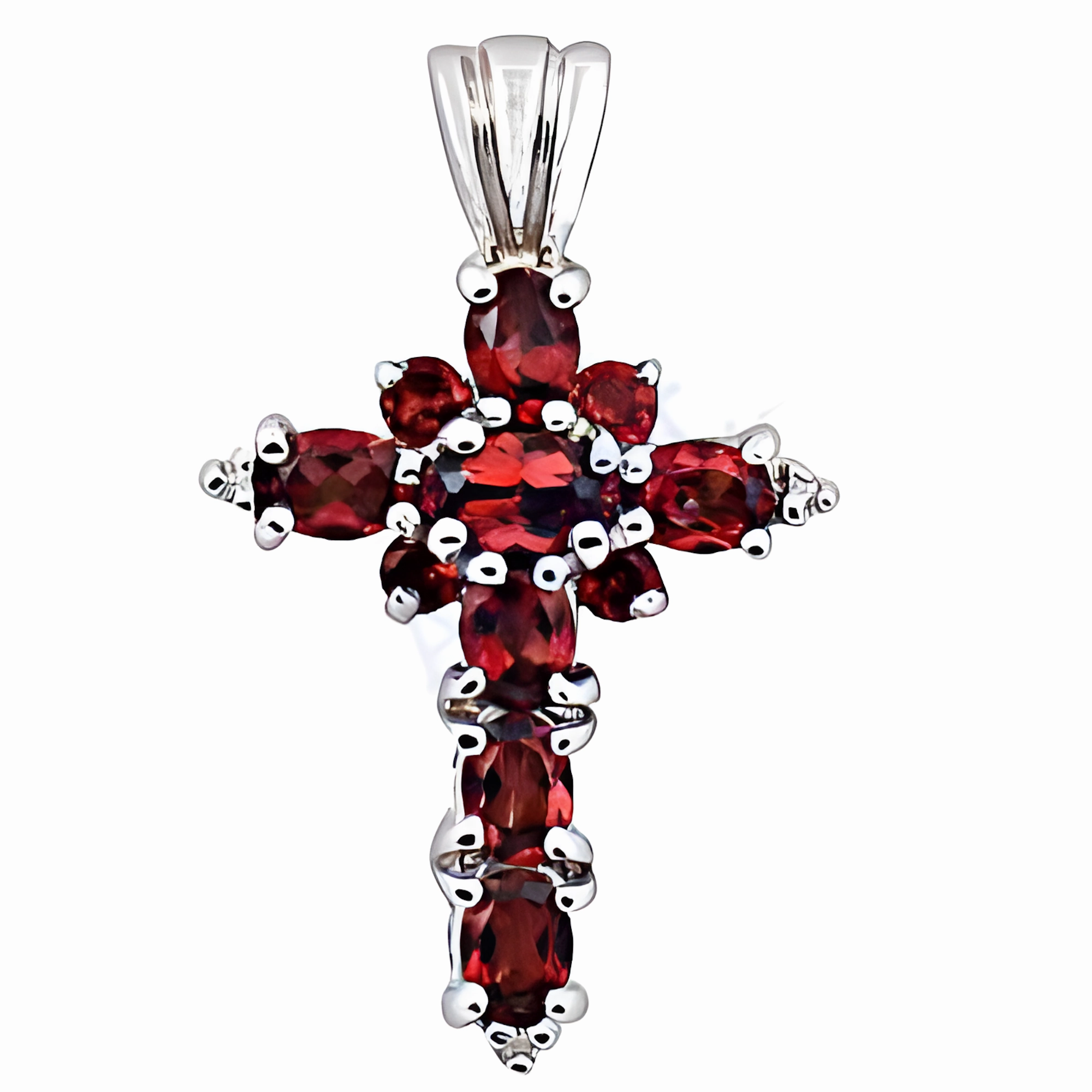 Elegant Highlight Stunning Red Cubic Zirconia Gemstone Silver Cross Pendant - Elegant Jewelry
