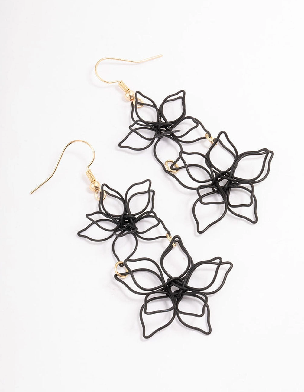 Party Favorite Black Double Wire Flower Drop Earrings