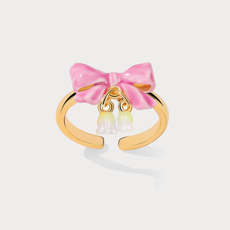 Minimal Spark Cozy Detail Lily Of The Valley Bowknot Ring