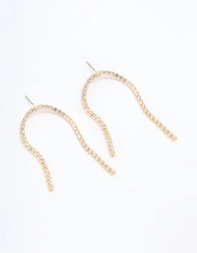 Opulent Shine Gold Cupchain Diamante Rainbow Shaped Drop Earrings