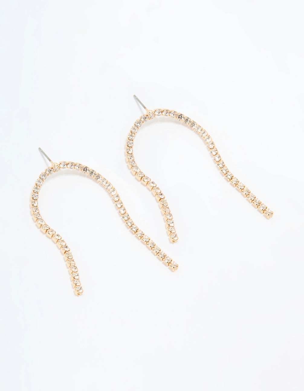 Opulent Shine Gold Cupchain Diamante Rainbow Shaped Drop Earrings