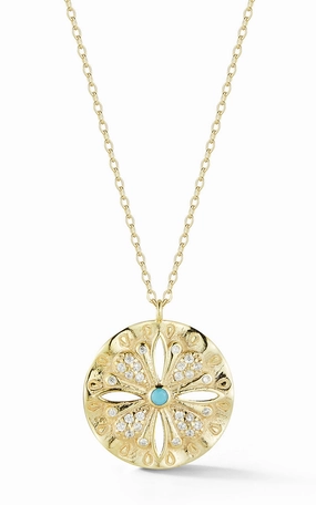 Turquoise Medallion Pendant Necklace Trendy Feel