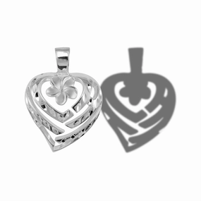 Aloha Heart Plumeria Pendant in Sterling Silver - 21mm Chain Accessory For Religion