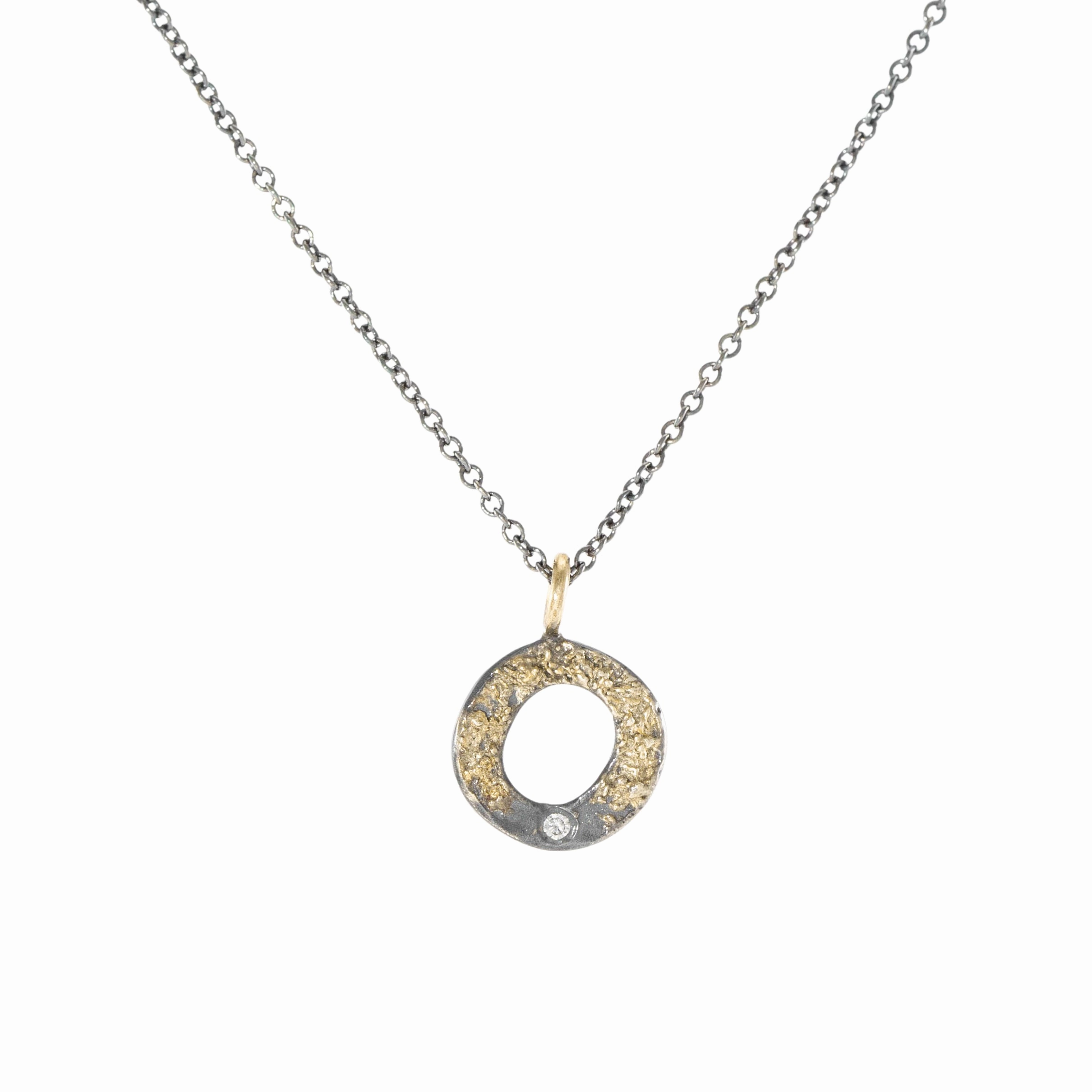 Everyday Essential Bold Statement Alphabet Necklace 2.0 on Oxidized Silver Chain - 22ky, 14ky, Oxidized Silver   VS Diamond