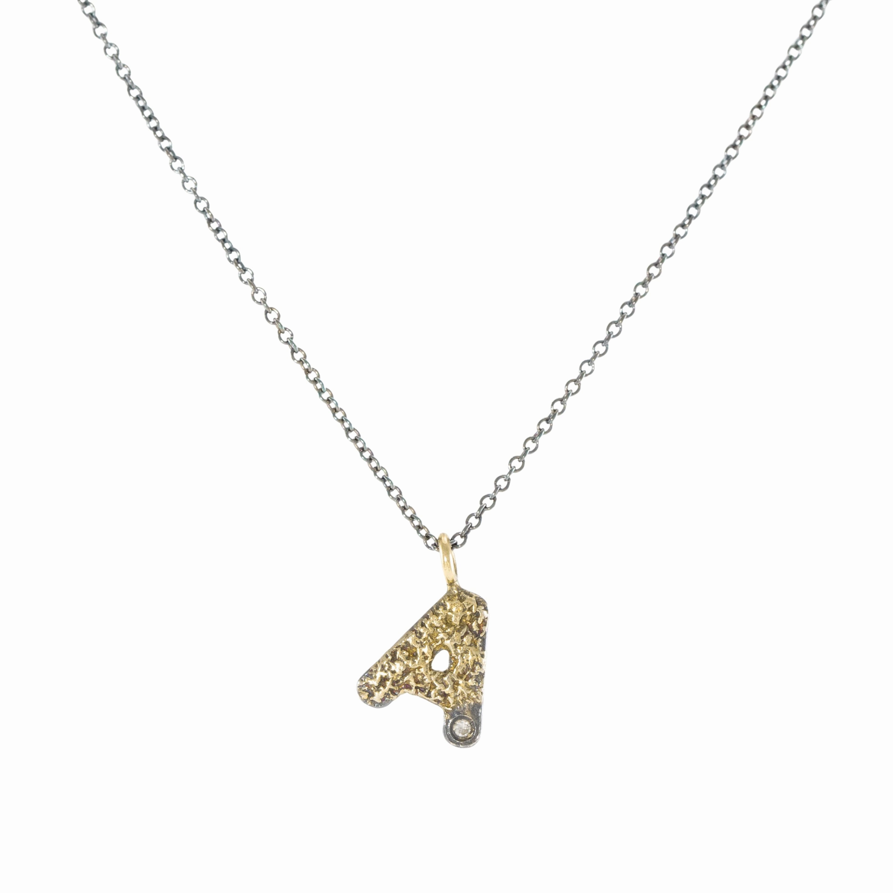 Alphabet Necklace 2.0 on Oxidized Silver Chain - 22ky, 14ky, Oxidized Silver   VS Diamond Vibrant Jewelry Craftwork