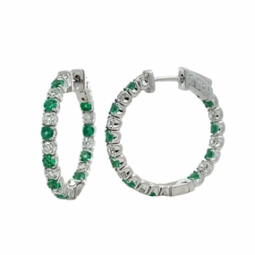 Stunning Adornment Radiant Must-Have Alternating Diamond and Emerald Hoops