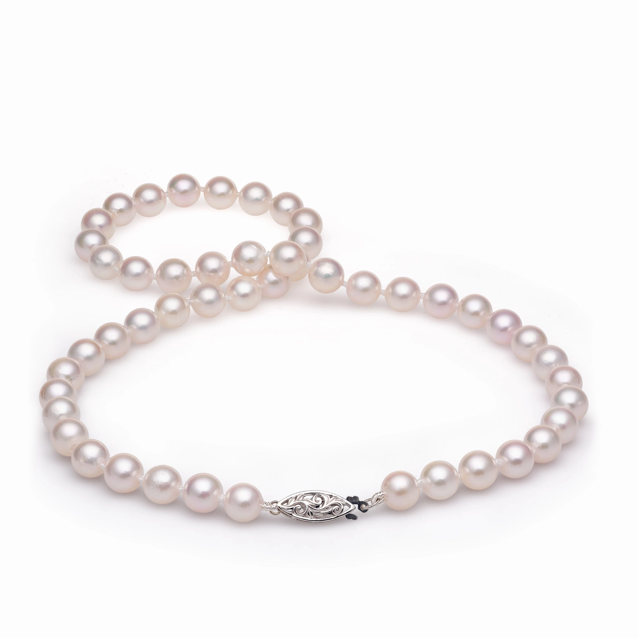 Child Friendly Item youth appeal 18-19" Akoya White Pearl Strand with White Gold Clasp - 8-8.5mm