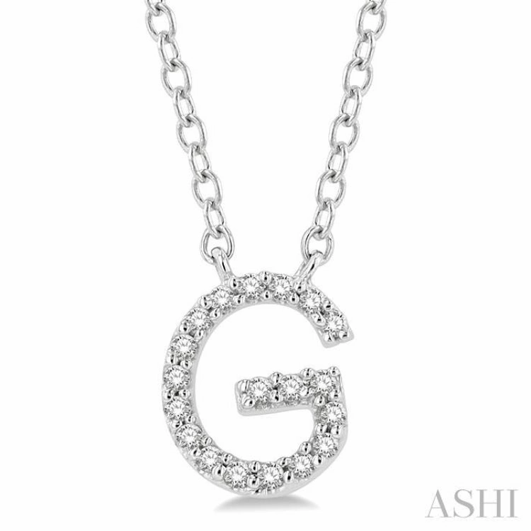 Versatile Look 1/20 Ctw Initial 'G' Round Cut Diamond Pendant With Chain in 10K White Gold