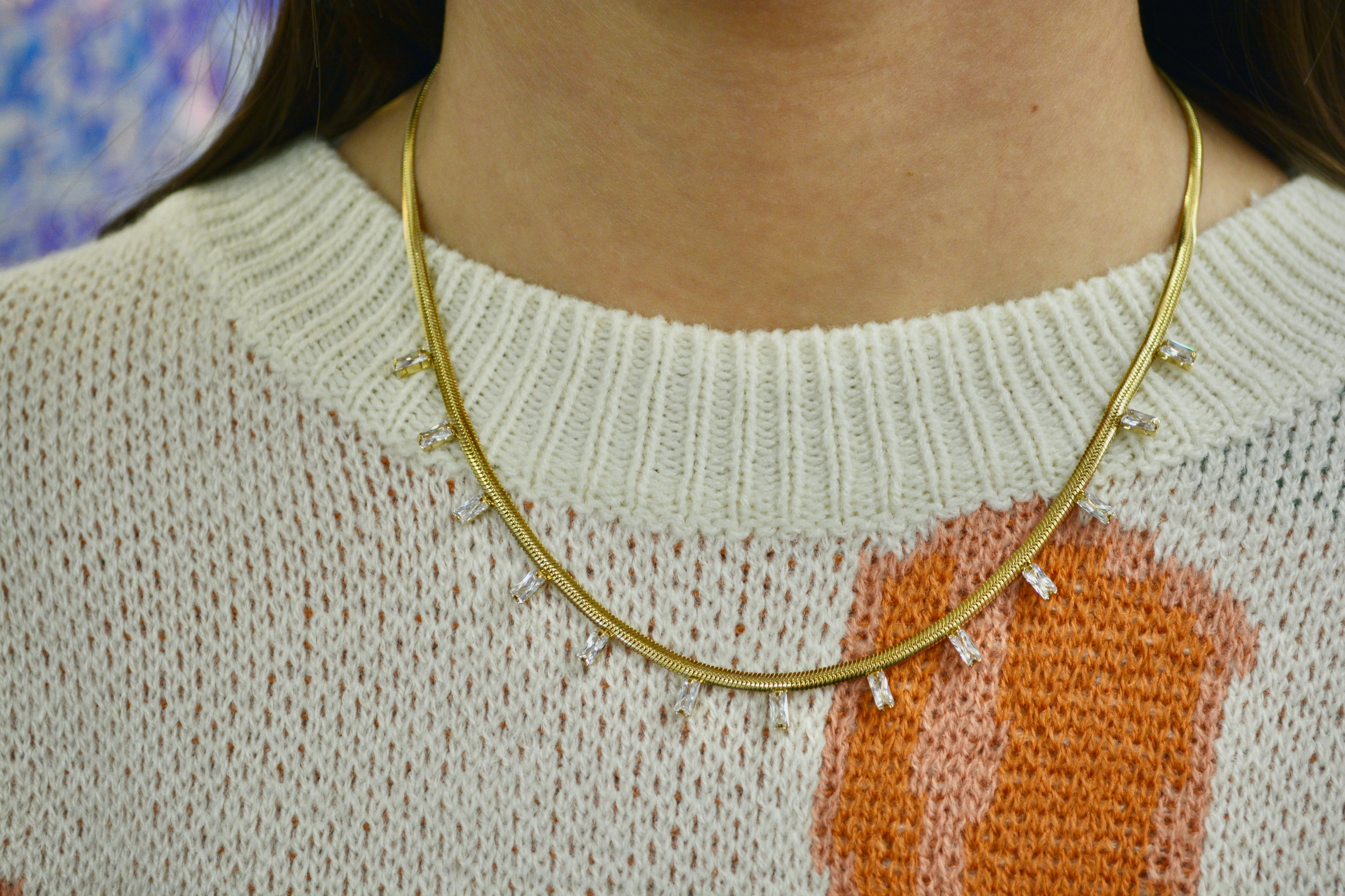 Amelia CZ Baguette Necklace Simple Layer