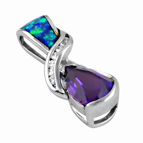 Amethyst CZ Inlay Gemstone Silver Pendant - 925 Sterling Silver Party Wear Pendant Music Festival Fashionable Lady