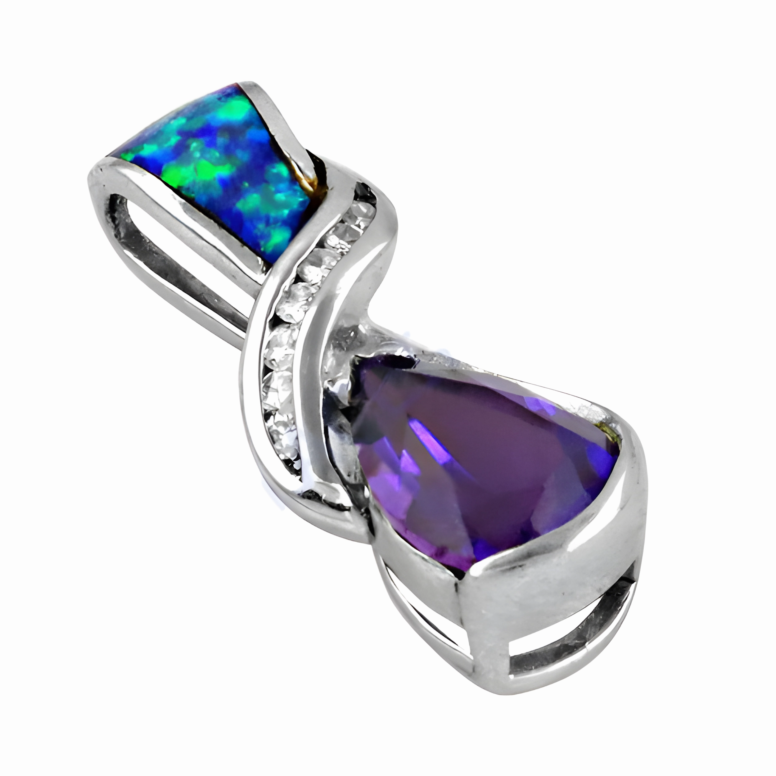 Amethyst CZ Inlay Gemstone Silver Pendant - 925 Sterling Silver Party Wear Pendant Music Festival Fashionable Lady