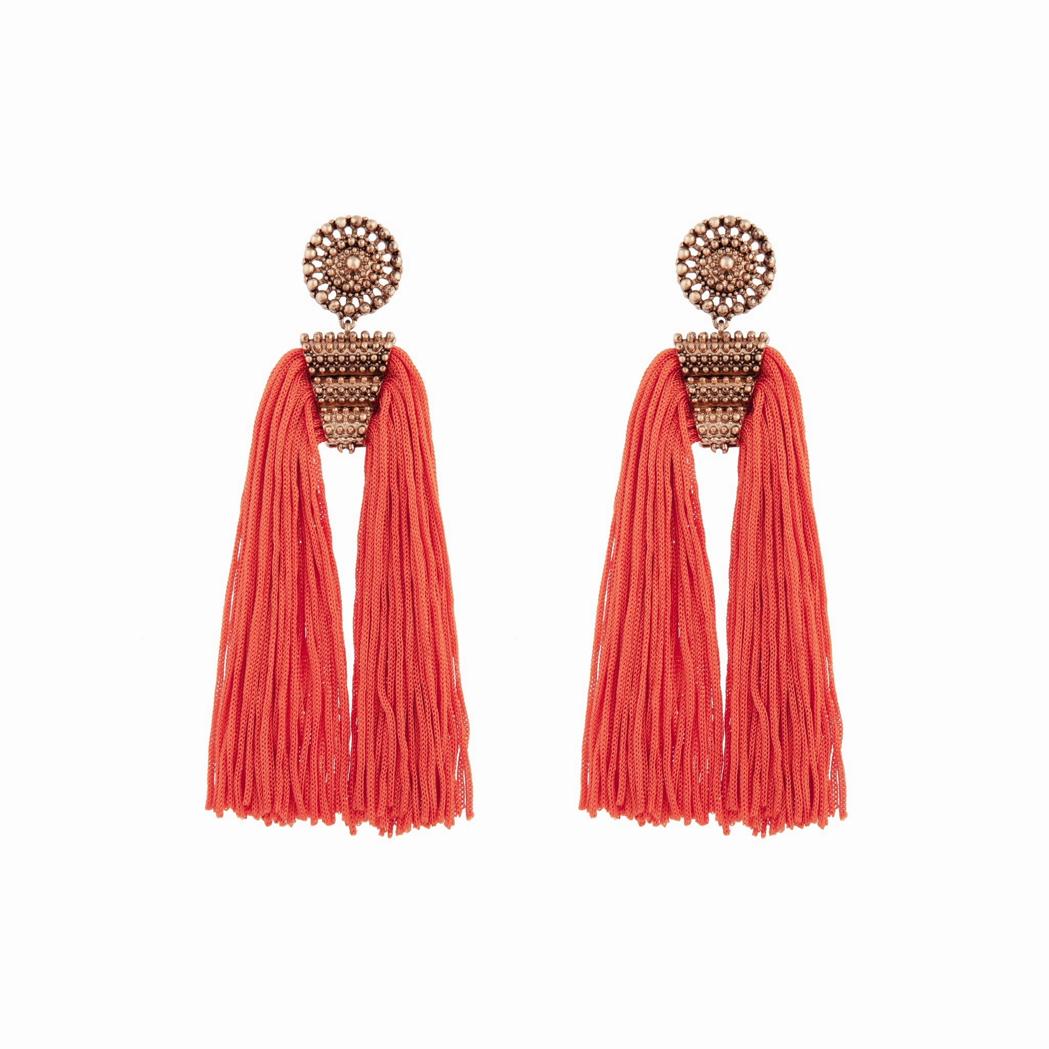Antique Gold Orange Split Tassel Earrings Minimalist Accent