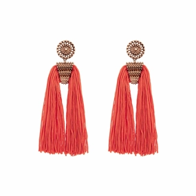 Antique Gold Orange Split Tassel Earrings Minimalist Accent