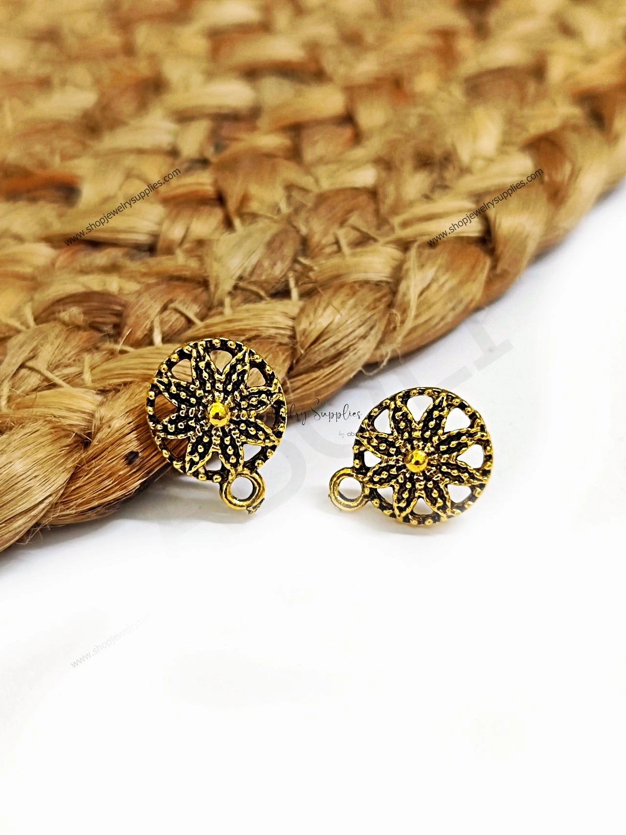 Iridescent Trinket Formal Ornament Antique golden filigree flower earrings findings ESG151