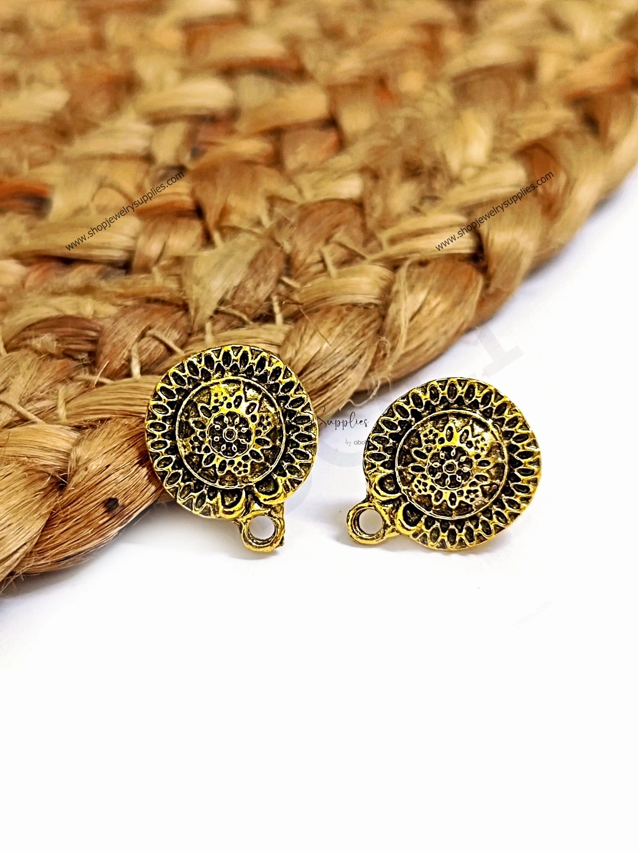 Tiny Decoration Antique golden round earrings stud findings ESG155