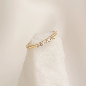 April Birthstone Pear Ring 14k Gold - White Topaz and Diamond Strong Accessory Layer Friendly