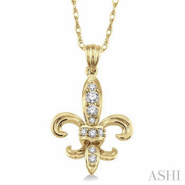 Custom Accessory 1/6 Ctw Round Cut Diamond Fleur De Lis Pendant in 14K Yellow Gold with Chain