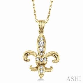 Custom Accessory 1/6 Ctw Round Cut Diamond Fleur De Lis Pendant in 14K Yellow Gold with Chain