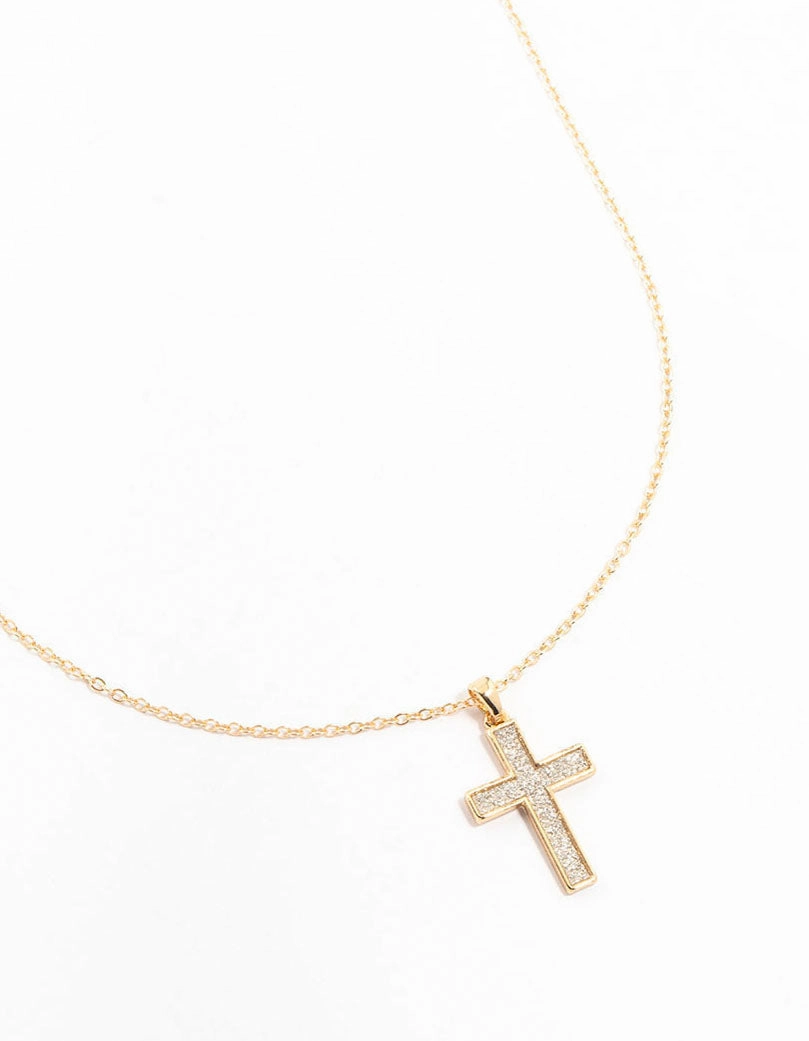 Highlight Feature Luxury Charm Gold Glitter Cross Necklace
