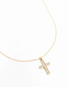 Highlight Feature Luxury Charm Gold Glitter Cross Necklace