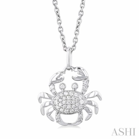 1/6 Ctw Petite Crab Round Cut Diamond Fashion Pendant With Chain in 10K White Gold Night Accent Daily Gift