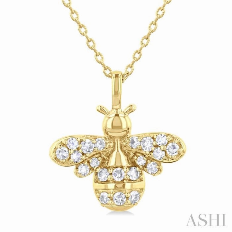 Festival Crystal Piece 1/5 Ctw Petite Bumble Bee Round Cut Diamond Fashion Pendant With Chain in 10K Yellow Gold