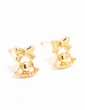 Gold Jingle Bell Gold Stud Earrings Stunning Finish Elegant Jewelry