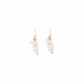 Special Gift Cozy Mood Rose Gold Pink Bead Leaf Drop Earrings