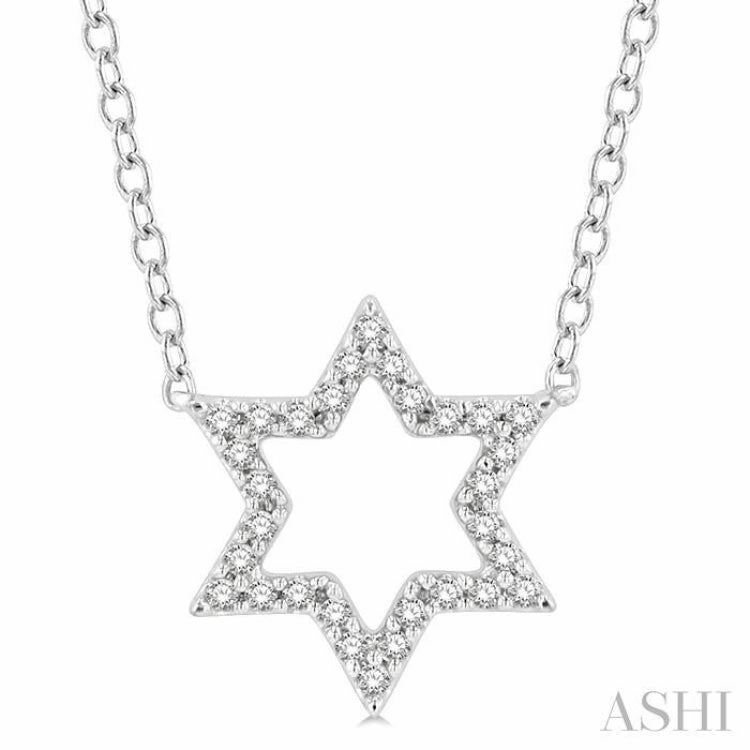 Glamorous Night Sophisticated Edge 1/10 Ctw Star of David Petite Round Cut Diamond Fashion Pendant With Chain in 10K White Gold