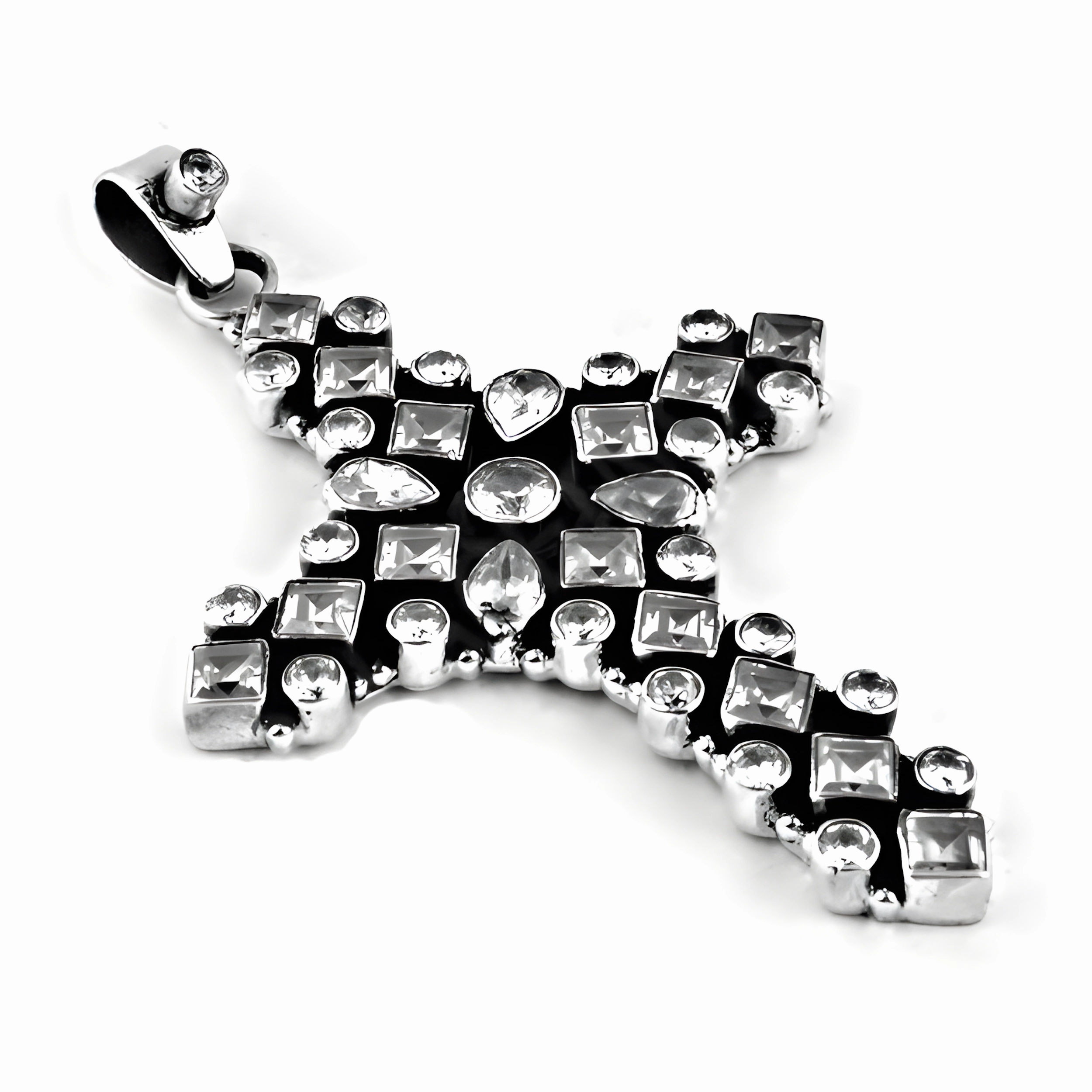 Handmade Jewelry Elegant Silver Pendant with Religious Cross Style and Cubic Zirconia Gemstone