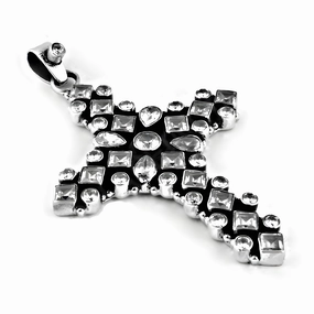 Handmade Jewelry Elegant Silver Pendant with Religious Cross Style and Cubic Zirconia Gemstone